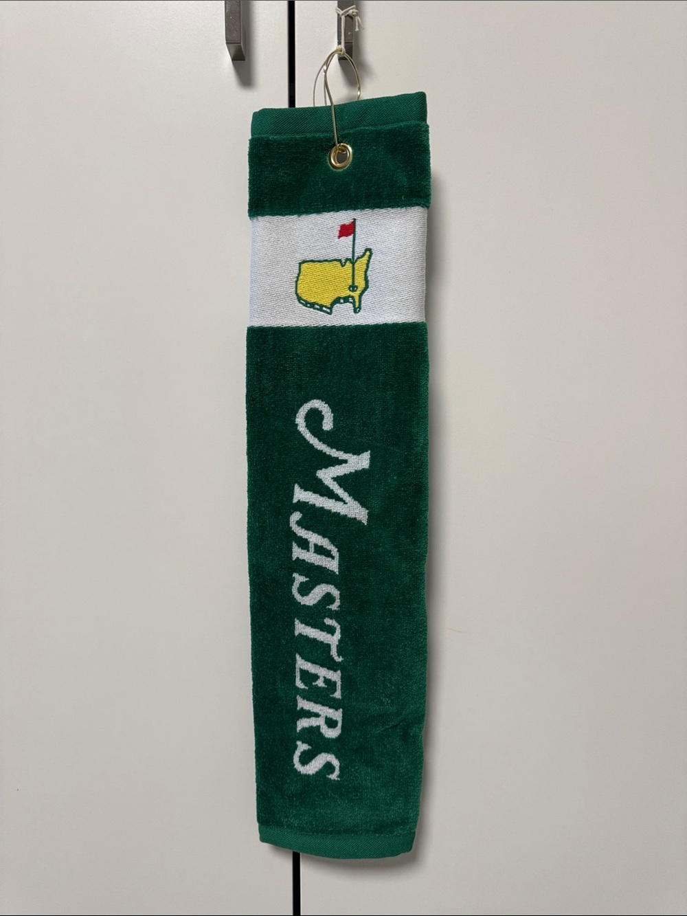 Masters Green White Golf Towel with Yellow Augusta Logo